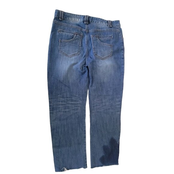 O'2nd Jeans Womens Size 2 Straight Mid Rise Medium Wash Denim Raw Hems Flowers - Picture 3 of 5